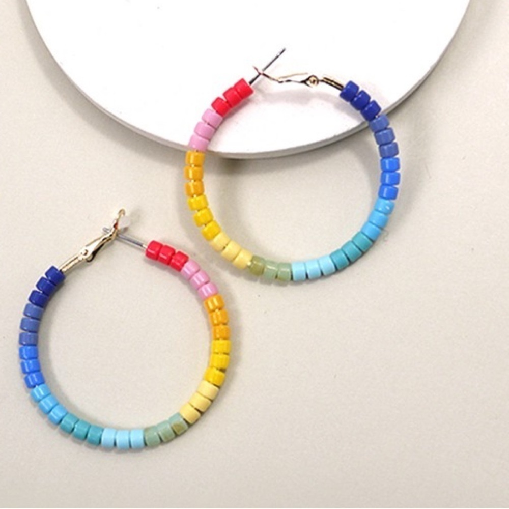 Colorful Beaded Hoop Earrings